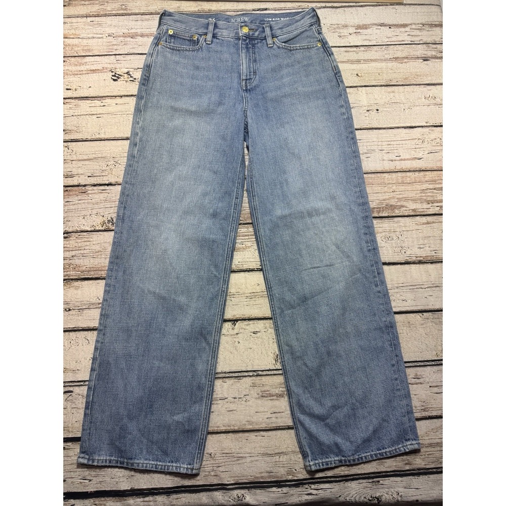 J Crew Low Rise Cotton Denim Jeans Womens 26 Blue Medium Wash Wide Leg